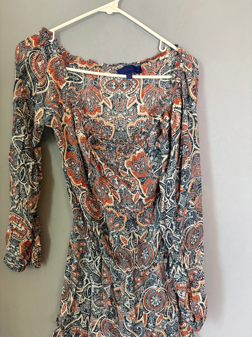 Aeropostale Orange Blue Paisley Print Long Sleeve Blouse Womens Size M Read